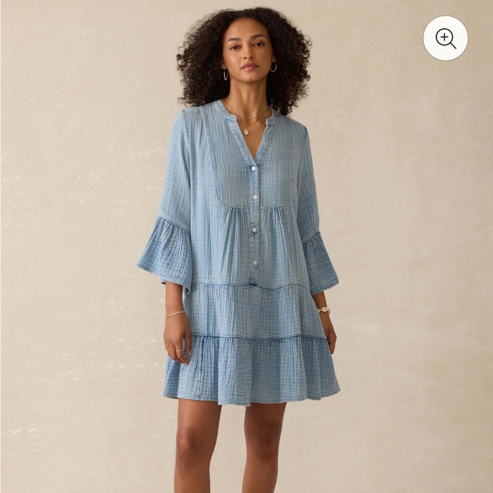 NWT Faherty Cotton Gauze Kasey Dress Light Indigo Wash